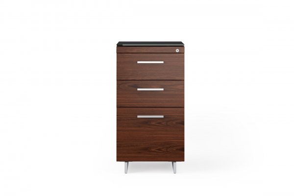 Sequel 20 6114 3 Drawer File Cabinet Chocolate Stained Walnut w/ Satin Nickel Finish