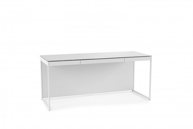 Centro 6401 Desk Satin White on Oak / Grey Glass