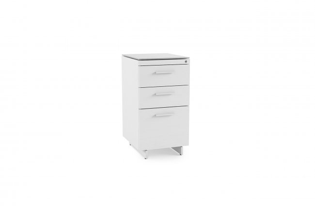 Centro 6414 3-Drawer File Cabinet Satin White on Oak / Grey Glass