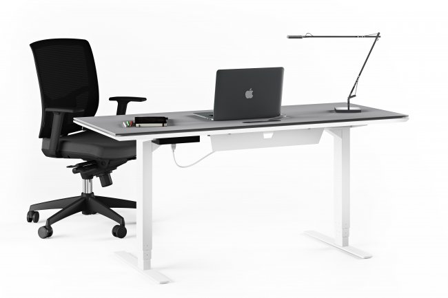 Centro 6451-2 Lift Standing Desk Smooth Satin White / Grey Glass