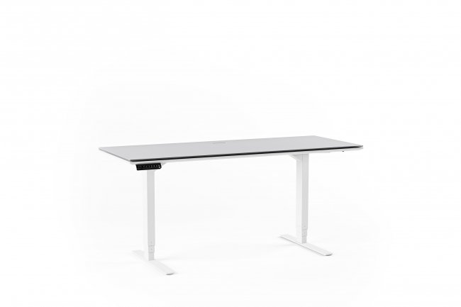 Centro 6451 Lift Standing Desk Smooth Satin White / Grey Glass