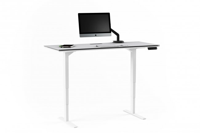 Centro 6451 Lift Standing Desk Smooth Satin White / Grey Glass