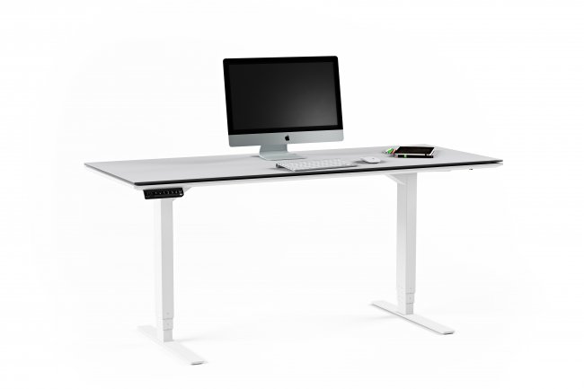 Centro 6452-2 Lift Standing Desk Smooth Satin White / Grey Glass