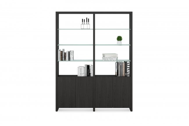 Linea 5802A Charcoal Stained Ash Double Width Bookshelf Add On