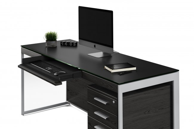 Sequel 20 6101 Desk Charcoal Stained Ash w/ Satin Nickel Legs