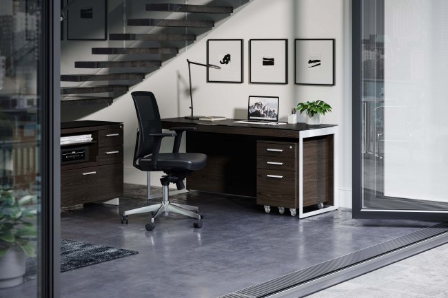 Sequel 20 6102 Console / Laptop Desk Charcoal Stained Ash w/ Satin Nickel Legs