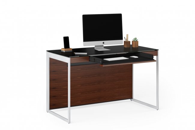 Sequel 20 6103 Compact Desk Chocolate Stained Walnut w/ Satin Nickel Legs