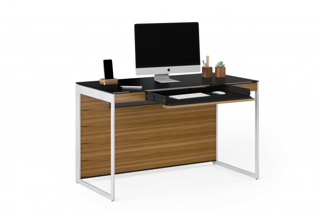 Sequel 20 6103 Compact Desk Natural Walnut w/ Satin Nickel Legs